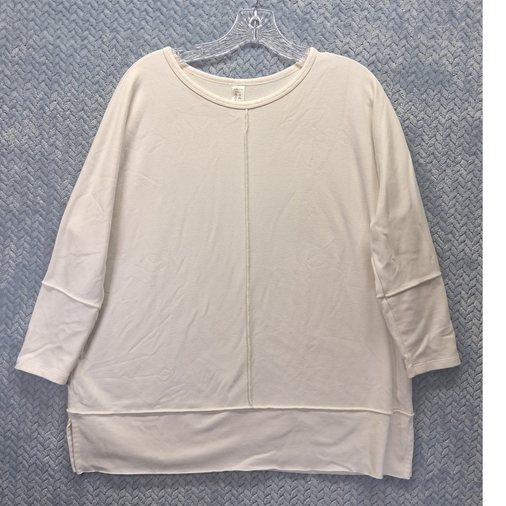 Spanx AirEssentials Crew Neck Long Sleeve Top Cream Oversized Seam Detail‎ Small
